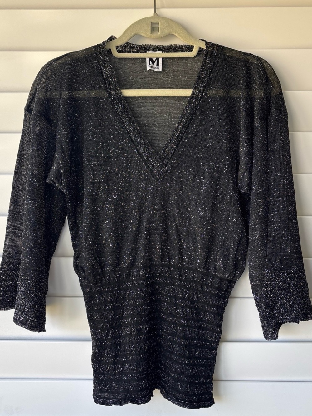 Sparkle Black V-Neck Metallic Knit Top